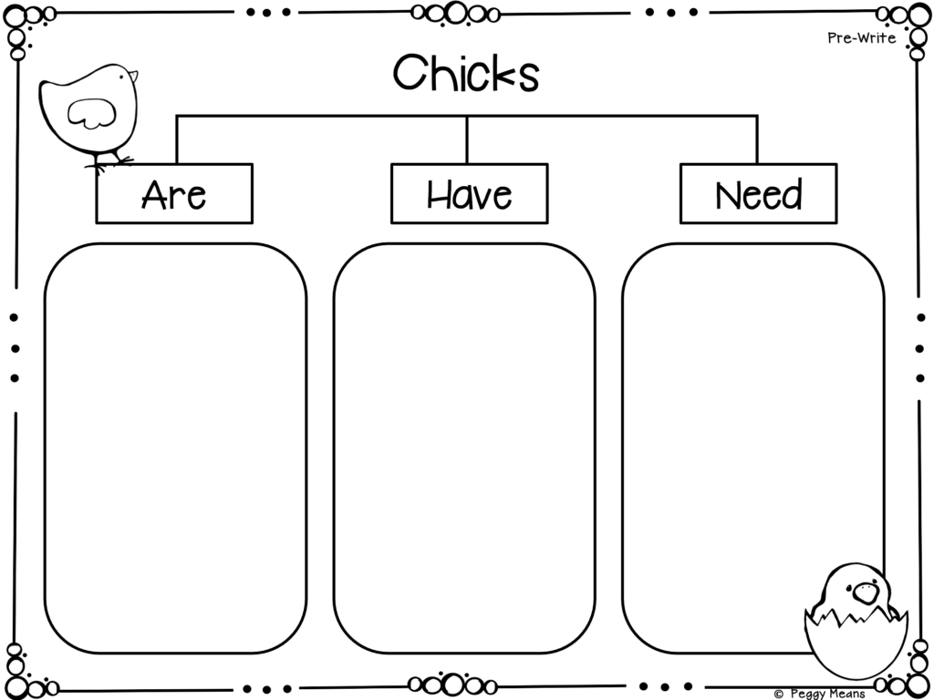 Graphic organizer to use while Life Cycle of Chicken bulletin boards to use for hatching chicks in the classroom