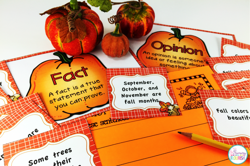 This (free) resource provides teachers with a fun fall-themed literacy activity to teach and or review facts and opinions.