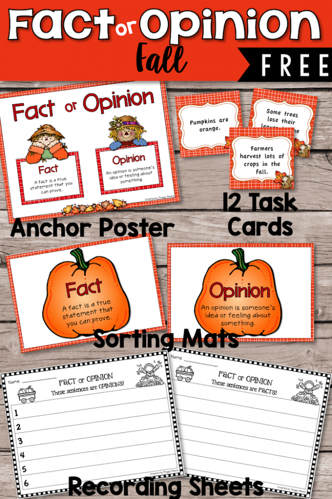 This (free) resource provides teachers with a fun fall-themed literacy activity to teach and or review facts and opinions.